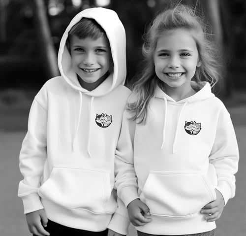 enfant avec sweat blanc et des petits chats